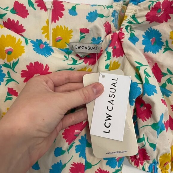 NEW NWT LCW CASUAL / LC WAIKIKI Square Neck Floral Balloon Sleeve Poplin Dress - Picture 7 of 15